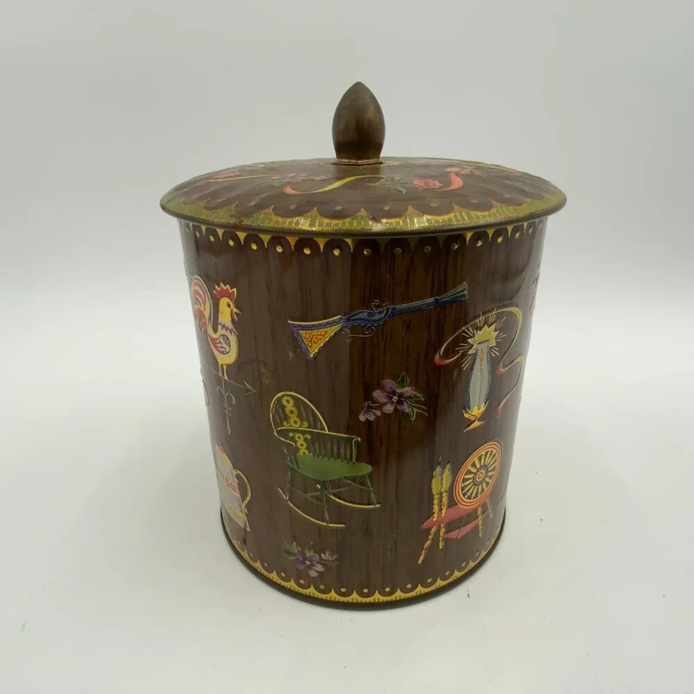 MCM Vintage Daher Decorative Lidded Tin Cannister Made in England
